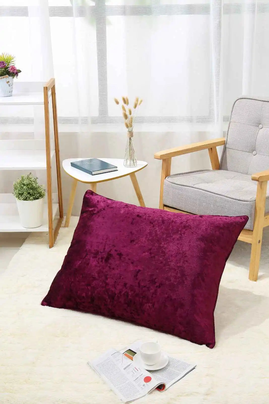 burgundy Crushed velvet cushion covers