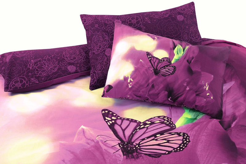 butterfly 3D Panel printed duvet set plum