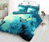 butterfly 3D Panel printed duvet set teal