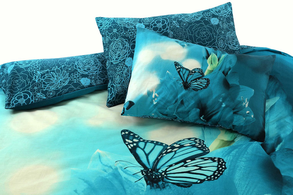 butterfly 3D Panel printed duvet set teal