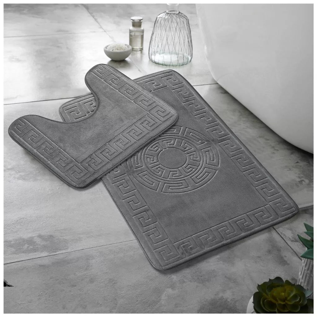 Greek Embossed Memory Foam Bath Mat Set | 12 Colours
