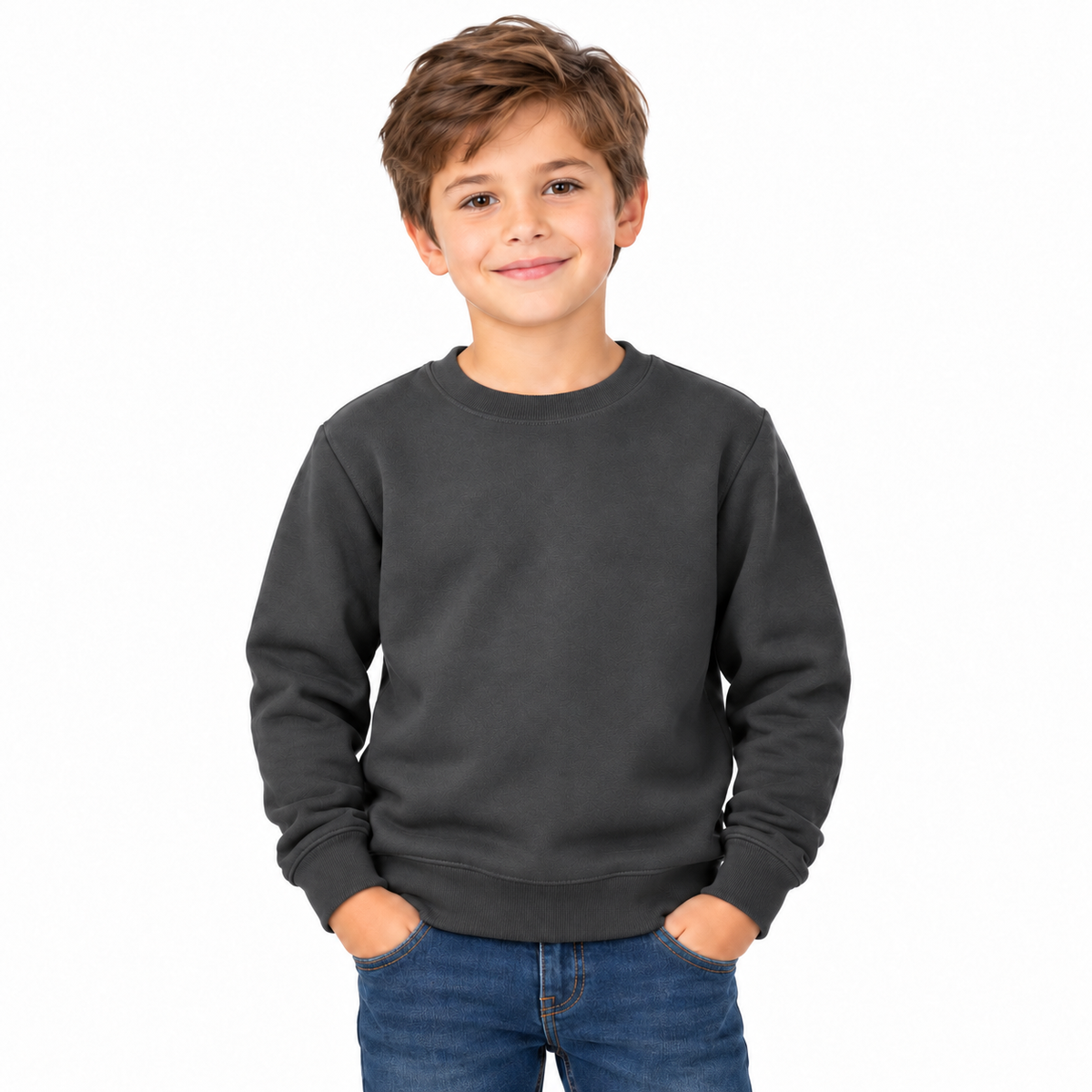 Charcoal Boys' Crew Neck Fleece Sweatshirt