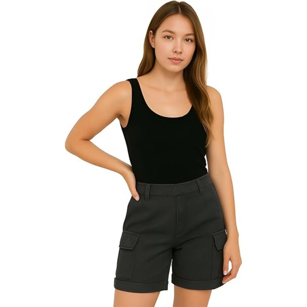 Ladies Cargo Shorts Pull On Turned Hem