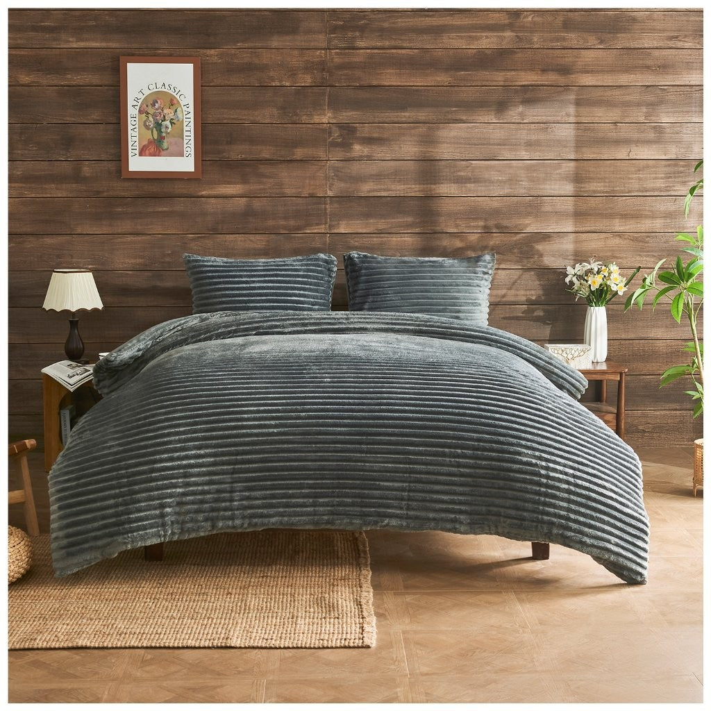 Osum Ribbed Teddy Fleece Duvet Cover Set | 15 Colours