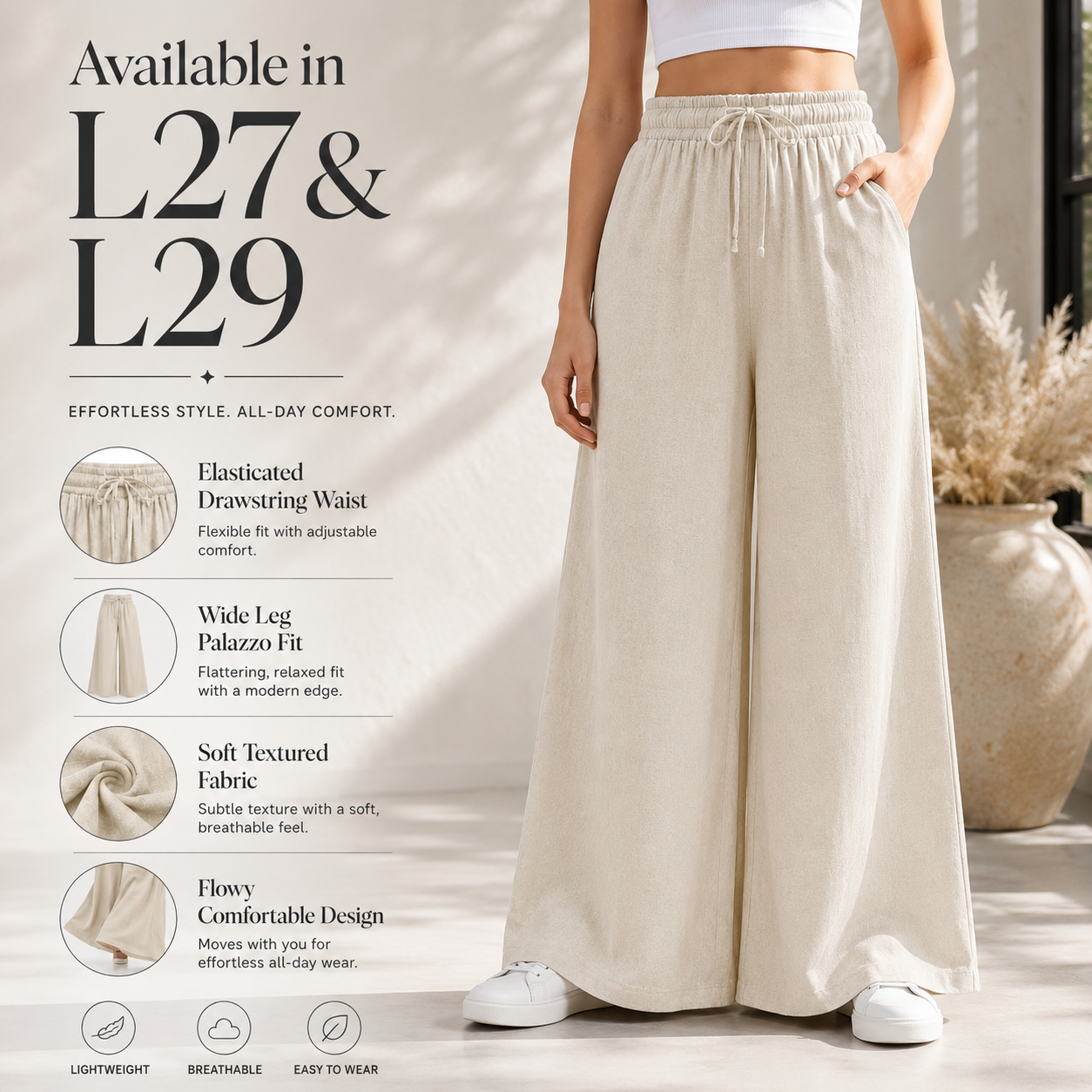 Linen Wide Leg Palazzo Trousers | 4 Colours