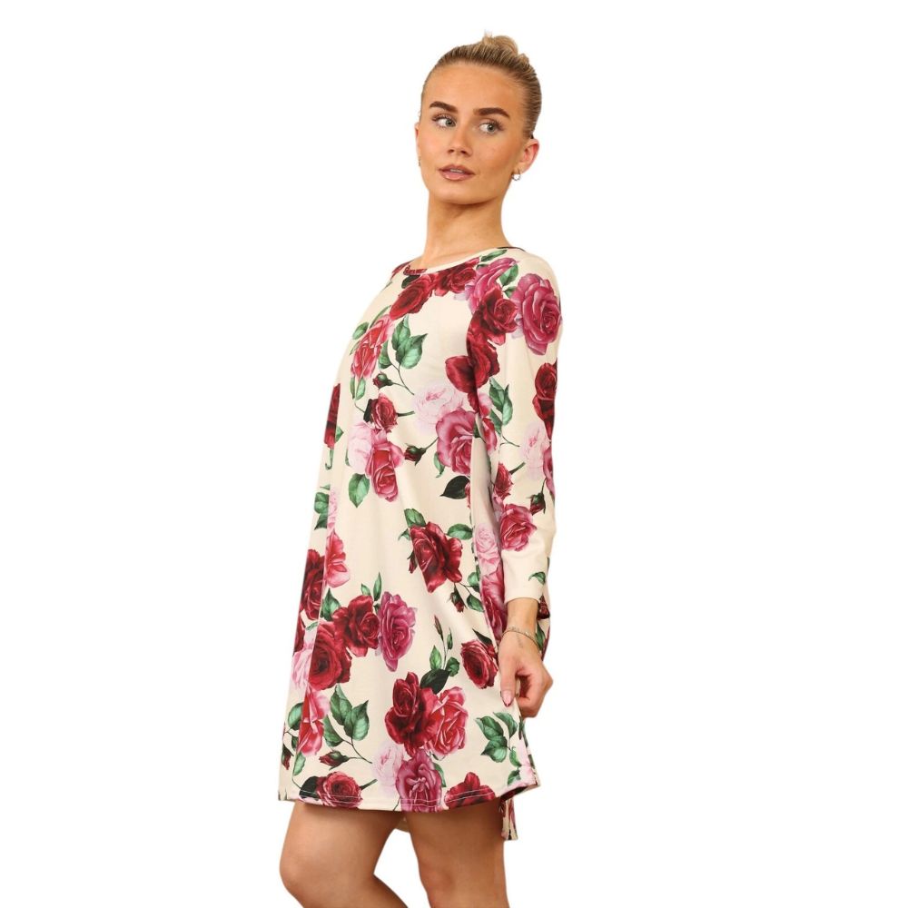 Cream Blossom Casual Loose Swing Summer Dress