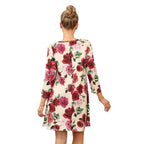Cream Blossom Casual Loose Swing Summer Dress