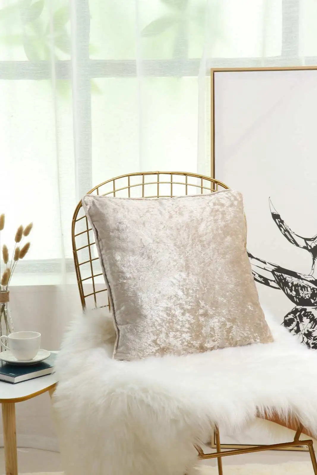 cream Crushed velvet cushion covers