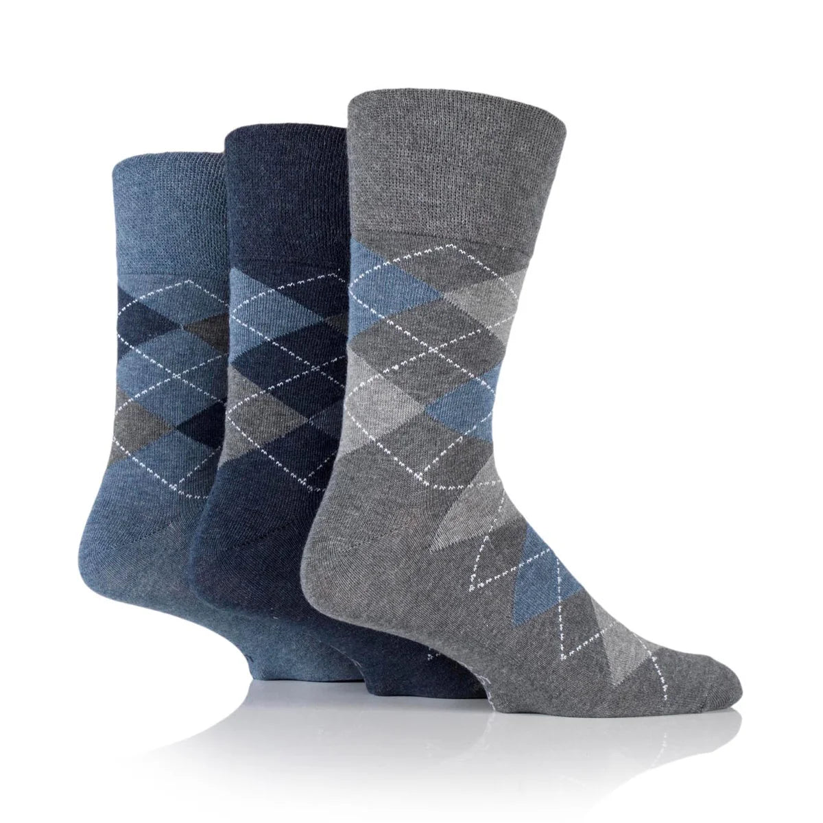 Men’s Gentle Grip Denim Argyle Cotton Rich Socks