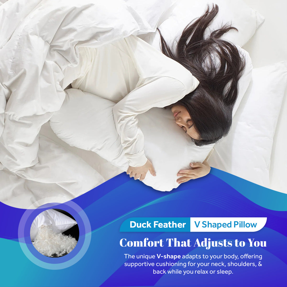 Duck Feather V Shaped Pillow | 75CM x 40CM x 36CM