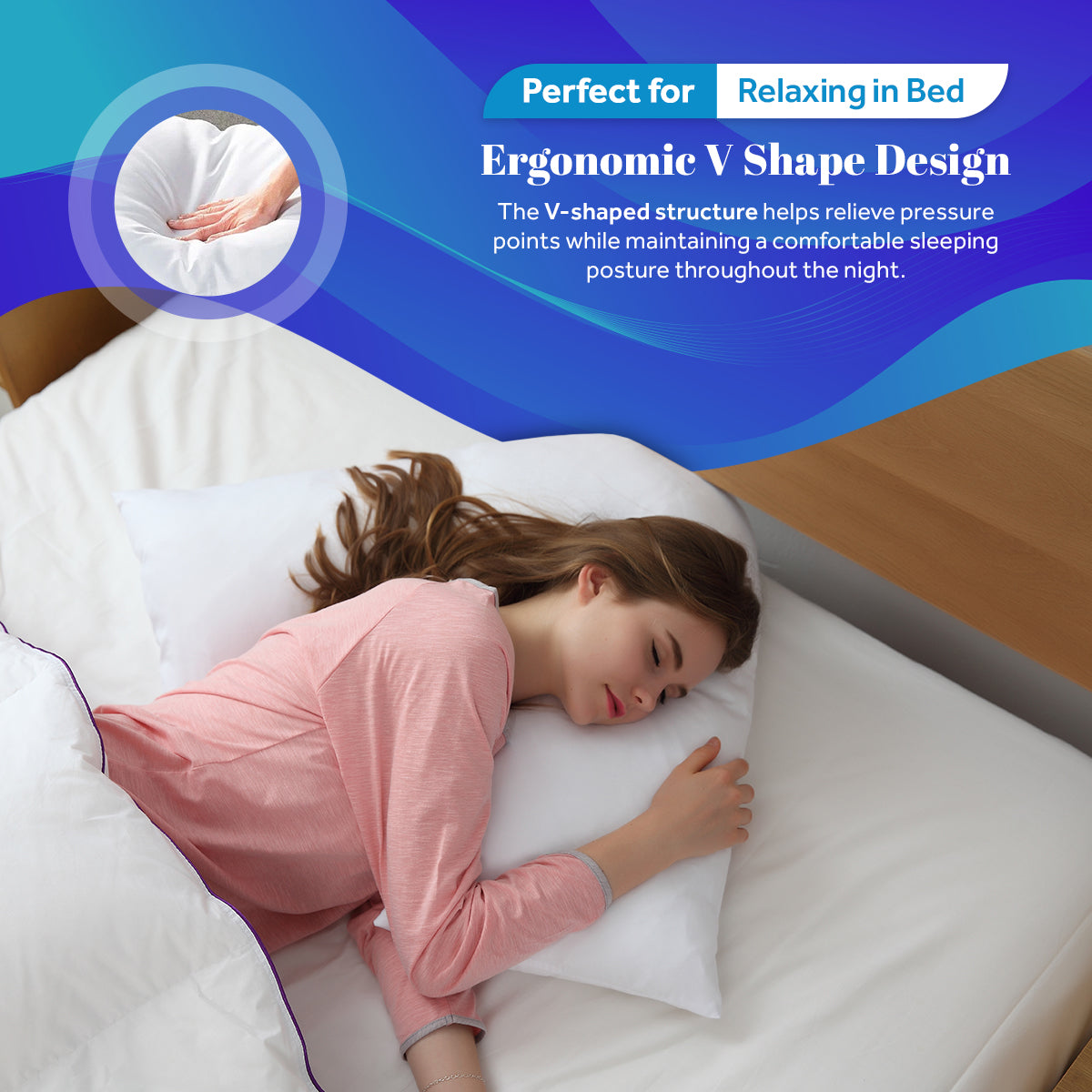 Duck Feather V Shaped Pillow | 75CM x 40CM x 36CM