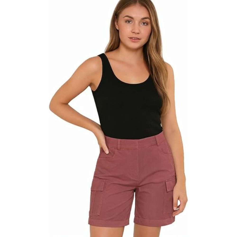 Ladies Cargo Shorts Pull On Turned Hem