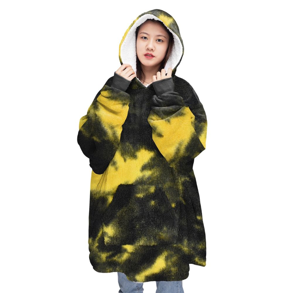 Dye Black & Yellow Sherpa Fleece Oversized Blanket Hoodie