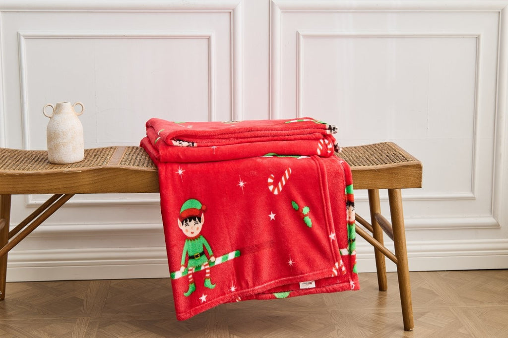 Elf Surveillance Xmas Flannel Sherpa Throw