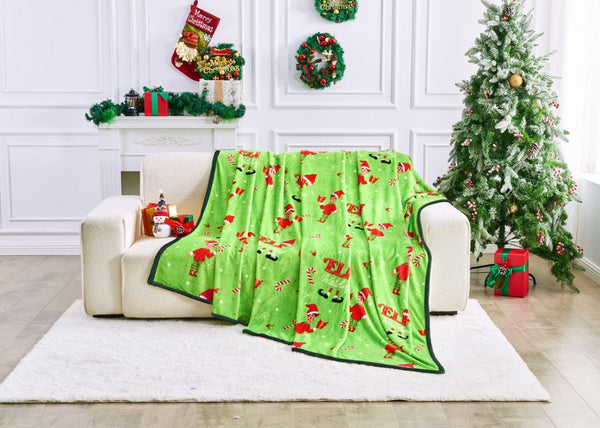 Elf on the Shelf Xmas Flannel Sherpa Throw