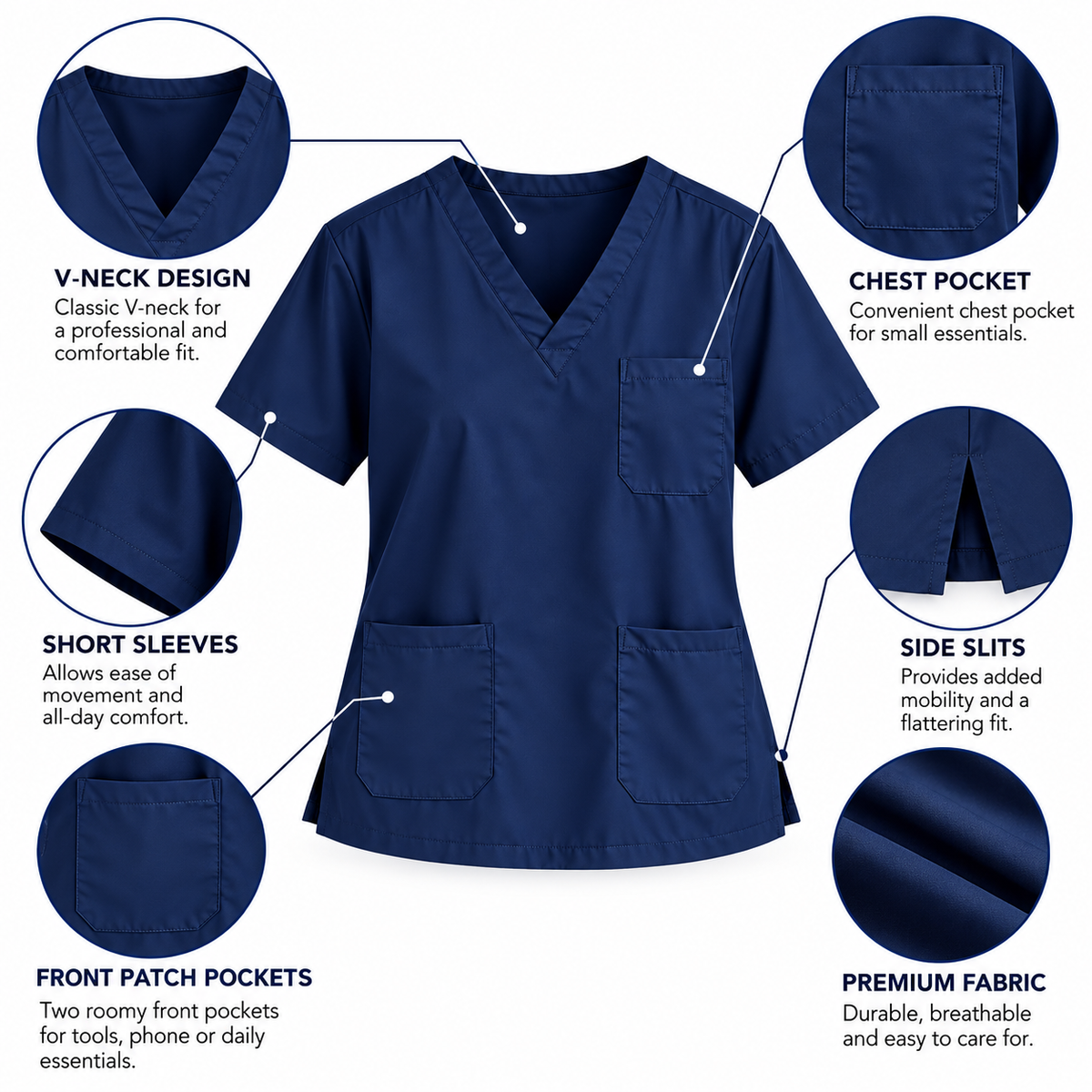 Women's V-neck medical scrub top features