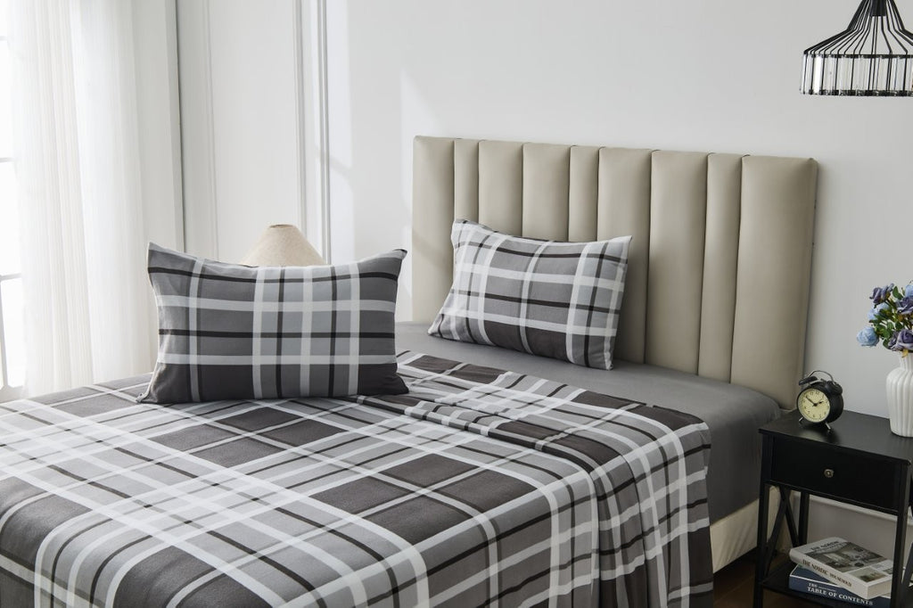 Ferdi Tartan Check Grey Soft Touch Printed Sheet Set