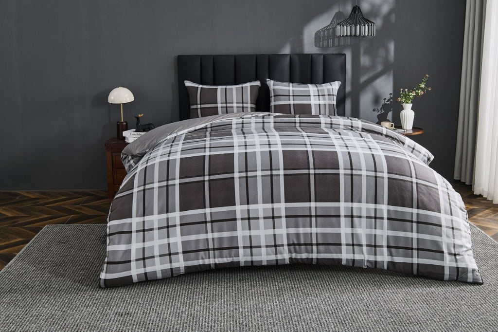 Ferdi Tartan Check Charcoal Soft Touch Printed Duvet Cover Set