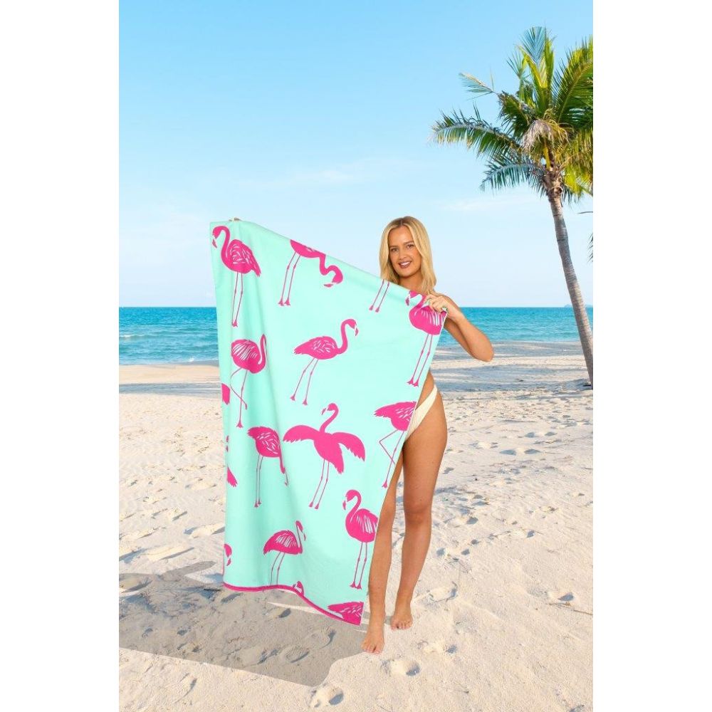 Flamingo Aqua Sand Free Beach Towel | 180CM × 100CM