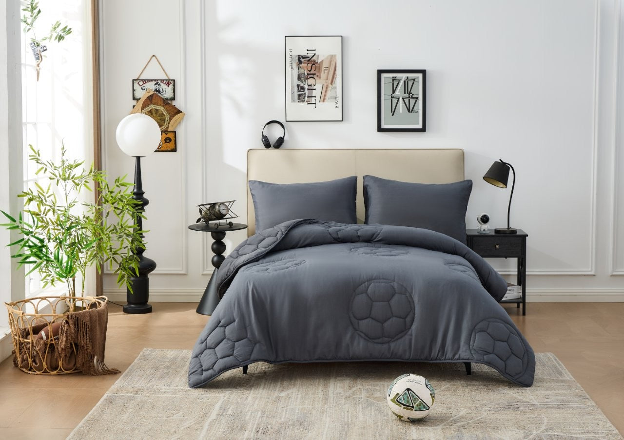Kids Football Charcoal Coverless TOG 10.5 Quilt & Pillow Set