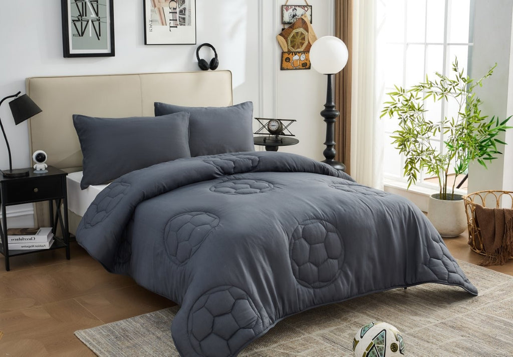 Kids Football Charcoal Coverless TOG 10.5 Quilt & Pillow Set