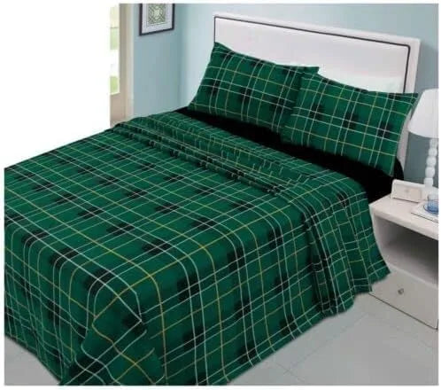 flannelette tartan sheet set green