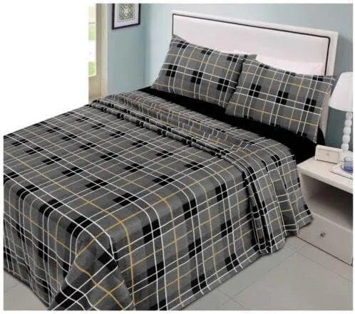 flannelette tartan sheet set grey