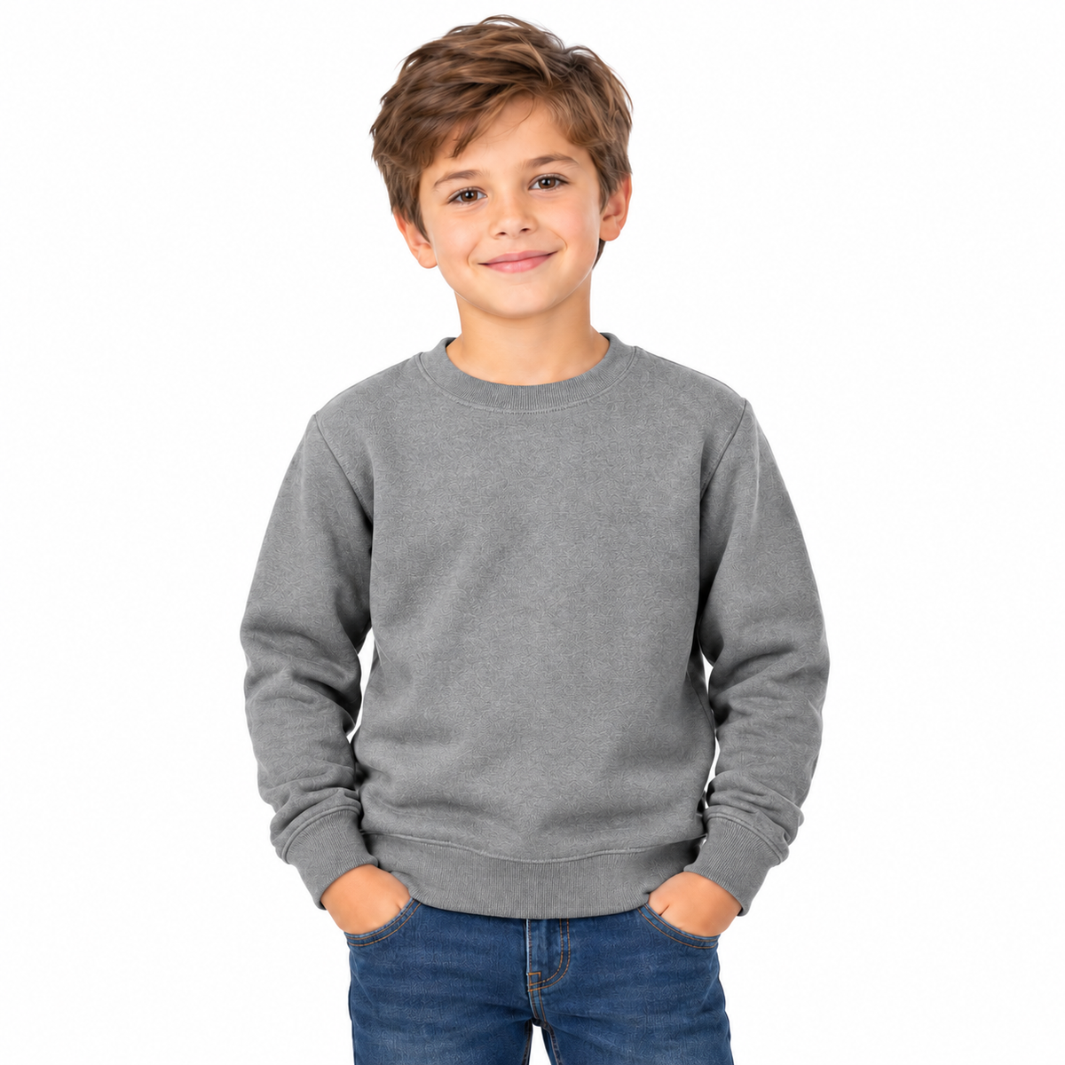 Grey Boys' Crew Neck Fleece Sweatshirt