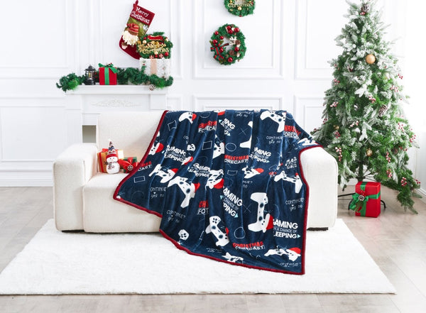 Game On Xmas Flannel Sherpa Throw