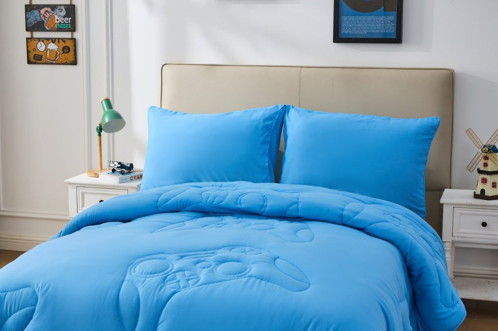 Kids Gamer Blue Coverless TOG 10.5 Quilt & Pillow Set