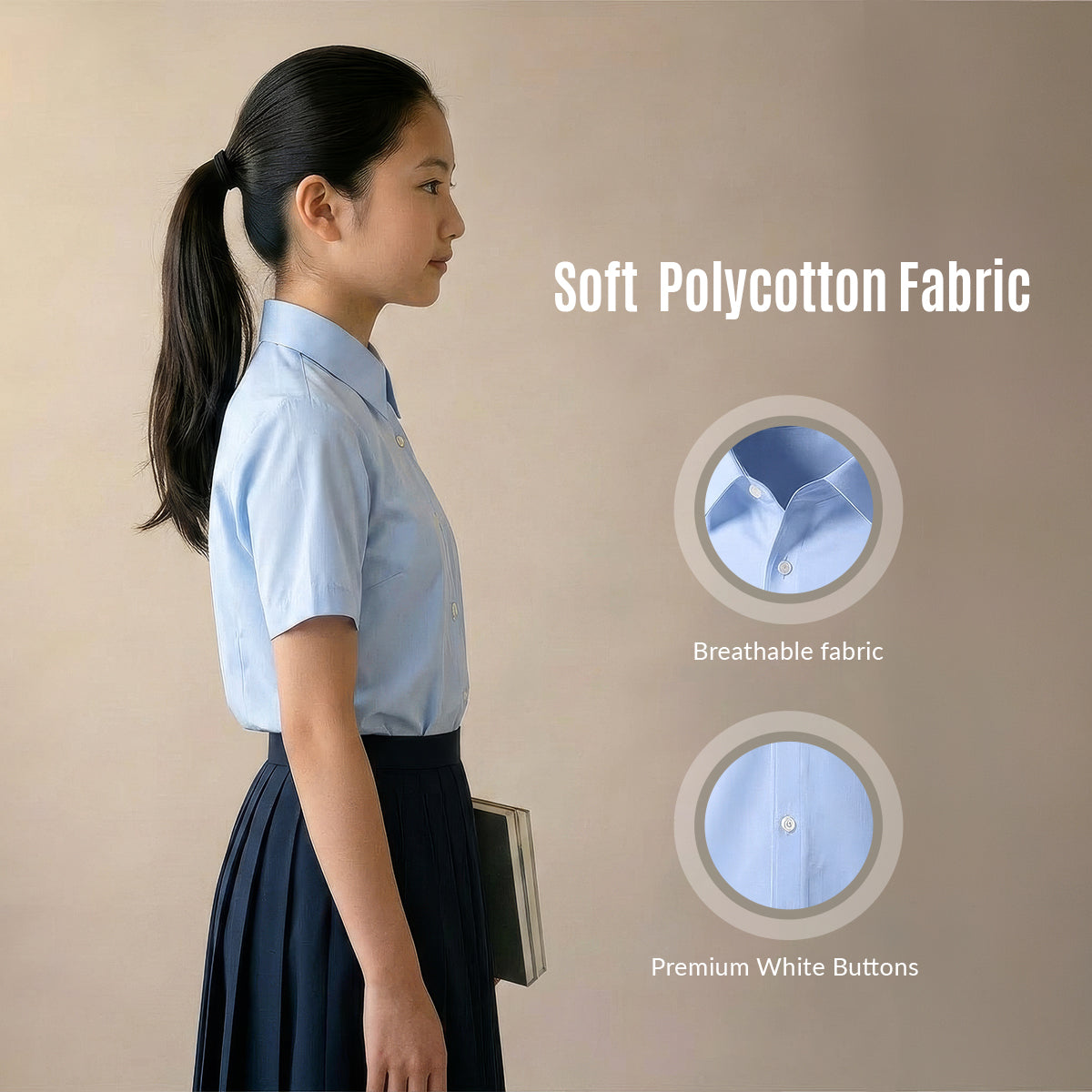 Girls Blue School Blouse Short Sleeve