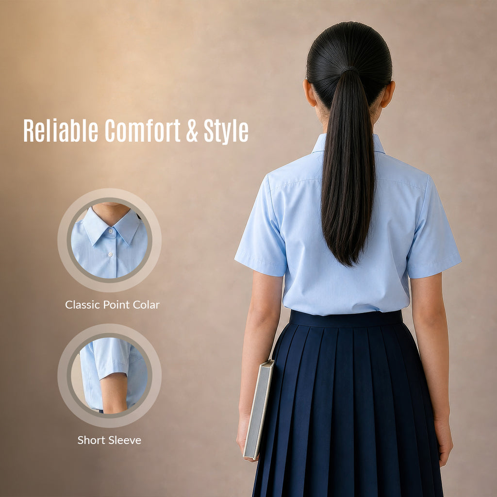 Pack of 2 Girls Blue School Blouse Short Sleeve