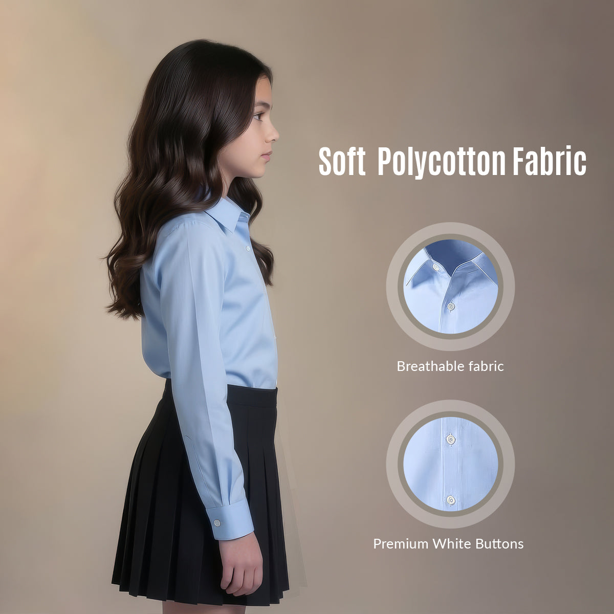 Girls Blue School Blouse Long Sleeve