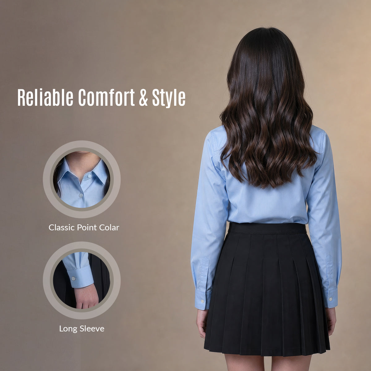 Girls Blue School Blouse Long Sleeve