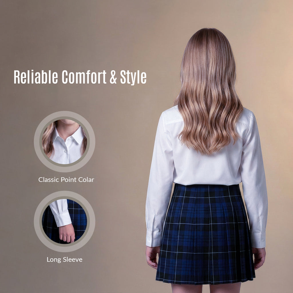 Pack of 2 Girls White School Blouse Long Sleeve