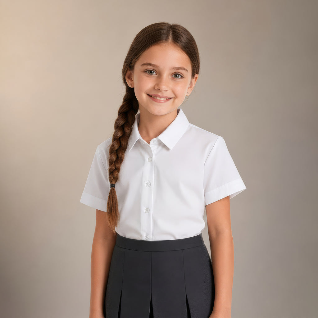 Pack of 2 Girls White School Blouse Short Sleeve