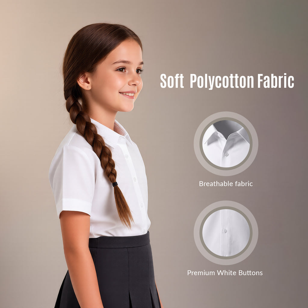 Girls White School Blouse Short Sleeve