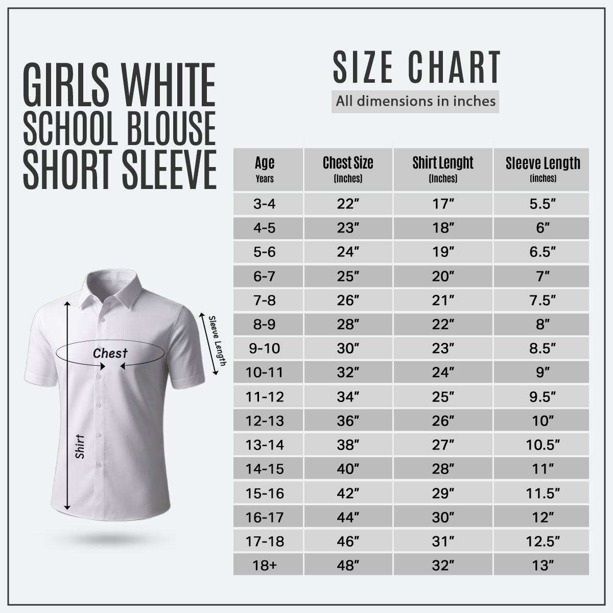 Girls White School Blouse Short Sleeve