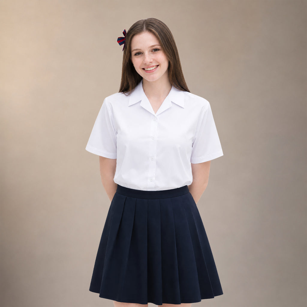 Girls White School Blouse Short Sleeve Open Neck