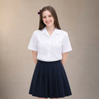 Girls White School Blouse Short Sleeve Open Neck