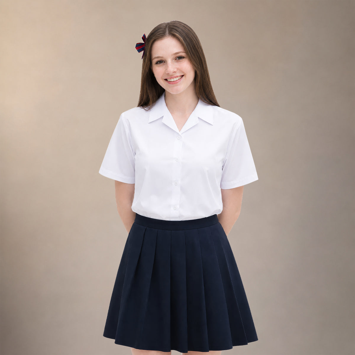 Girls White School Blouse Short Sleeve Open Neck