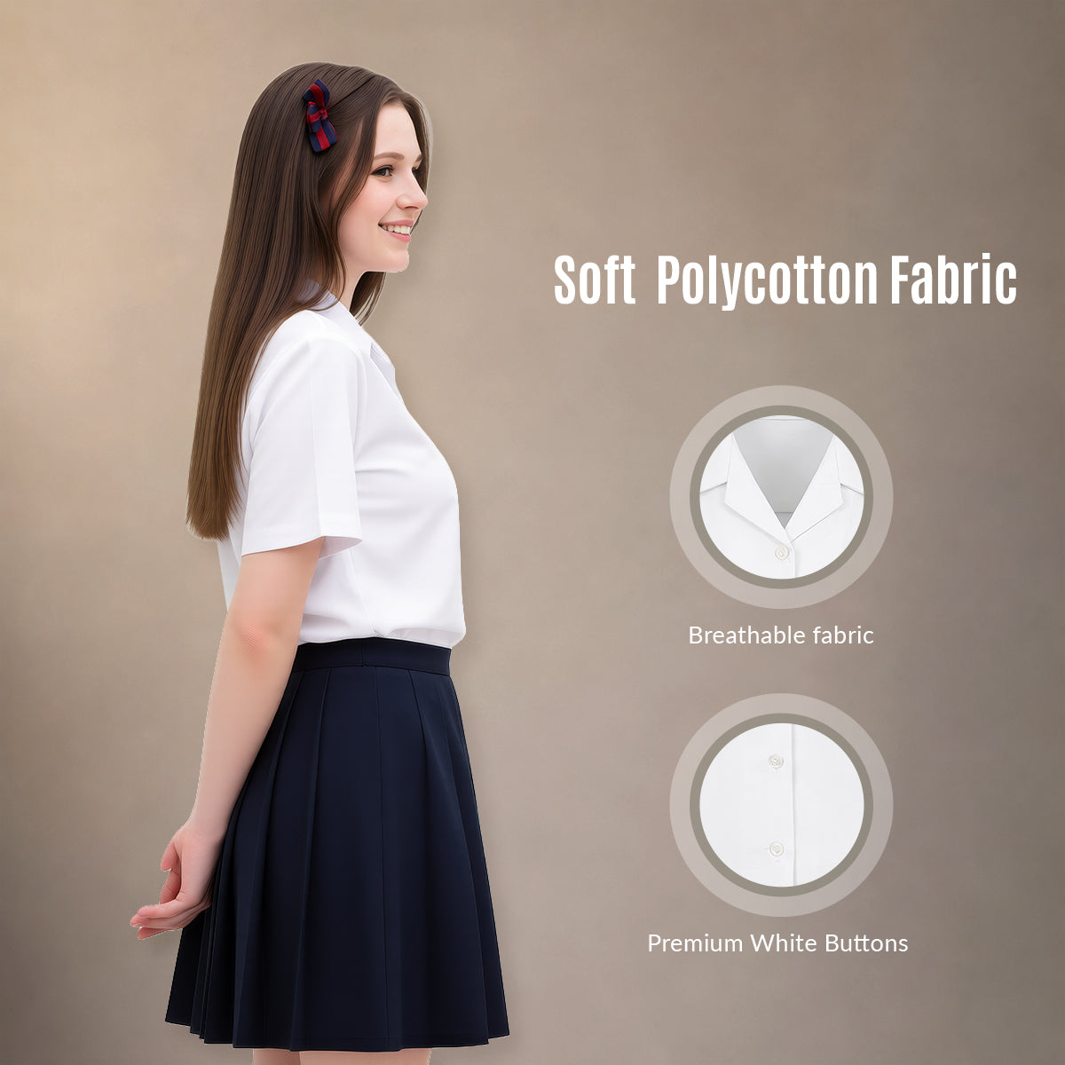 Girls White School Blouse Short Sleeve Open Neck