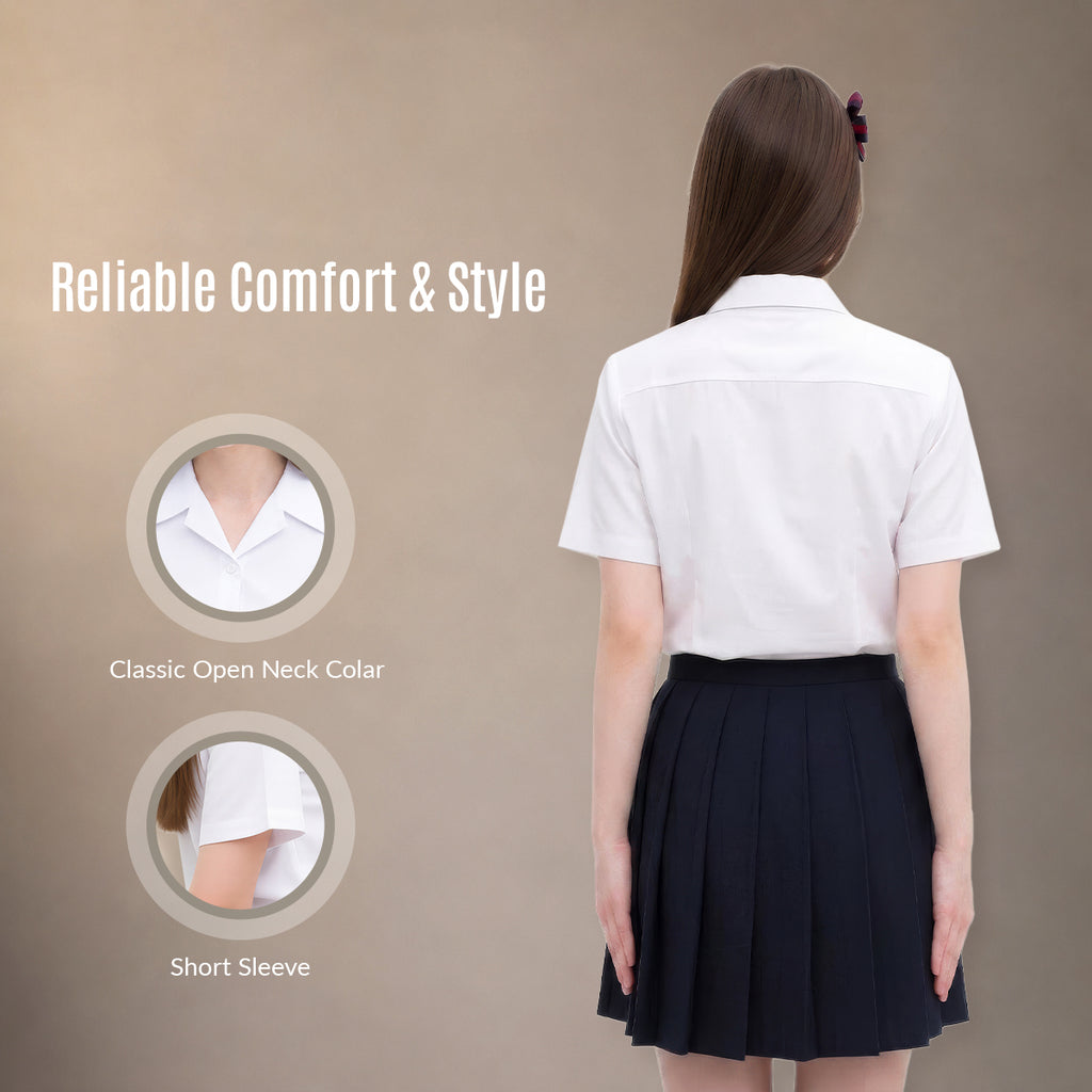 Pack of 2 Girls White School Blouse Short Sleeve Open Neck