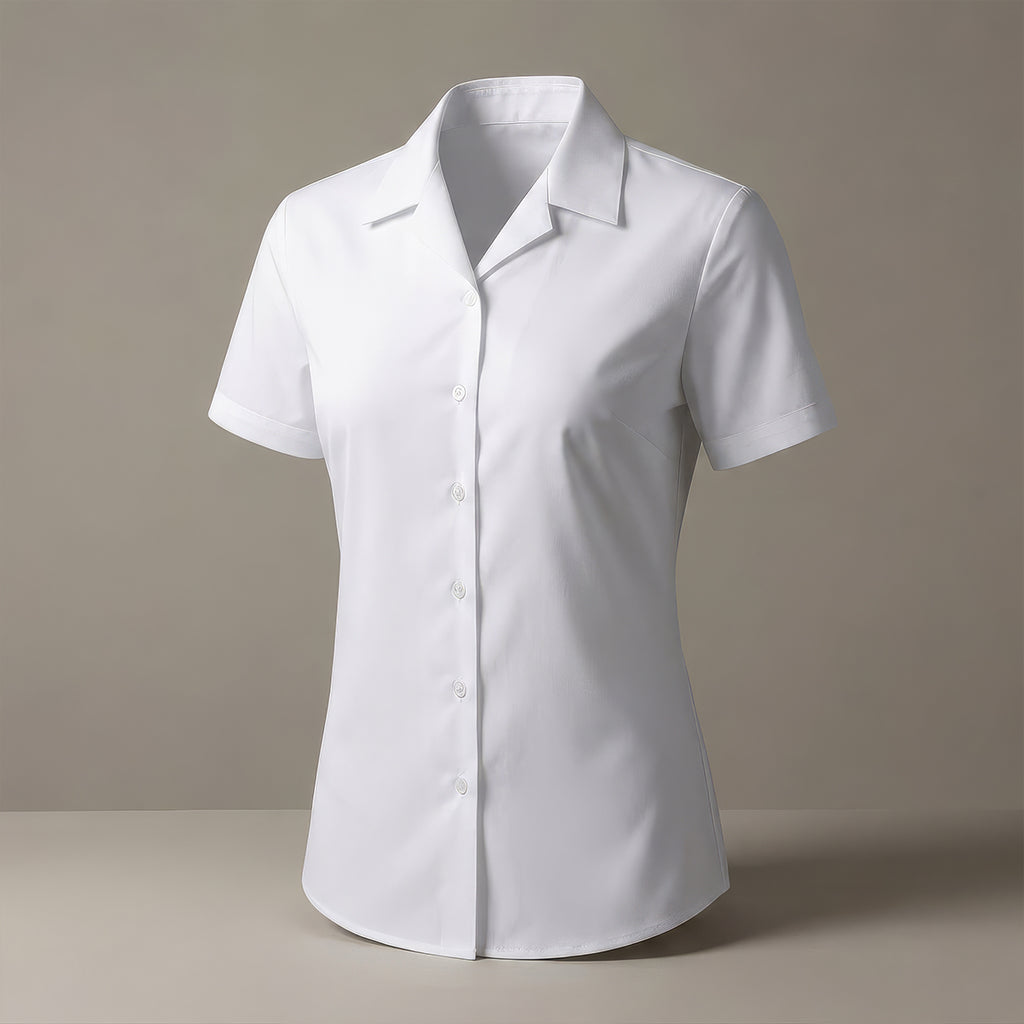 Girls White School Blouse Short Sleeve Open Neck
