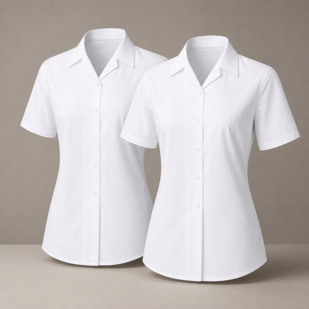 Pack of 2 Girls White School Blouse Short Sleeve Open Neck