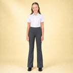 Grey Bootleg Pull-On School Trouser – Stretch Ribbed Fabric, Elasticated Waist