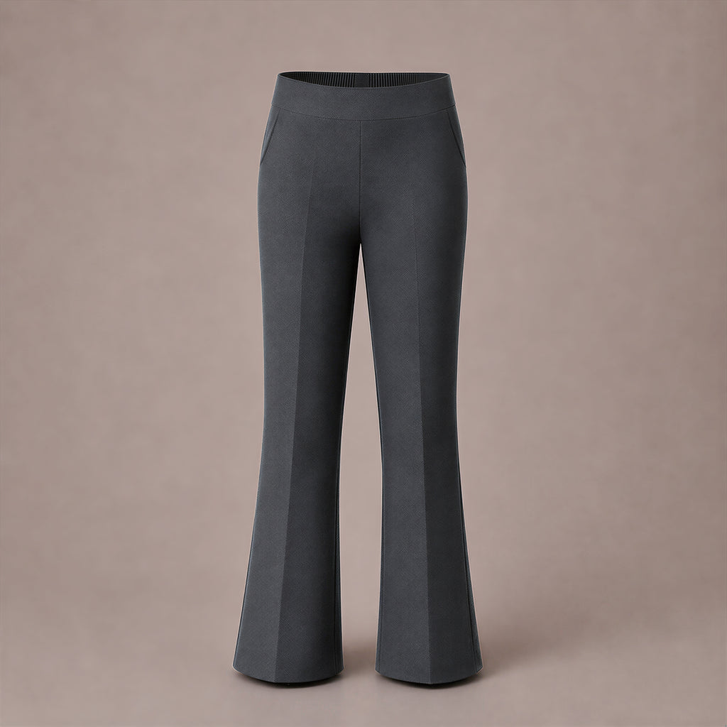 Grey Bootleg Pull-On School Trouser – Stretch Ribbed Fabric, Elasticated Waist