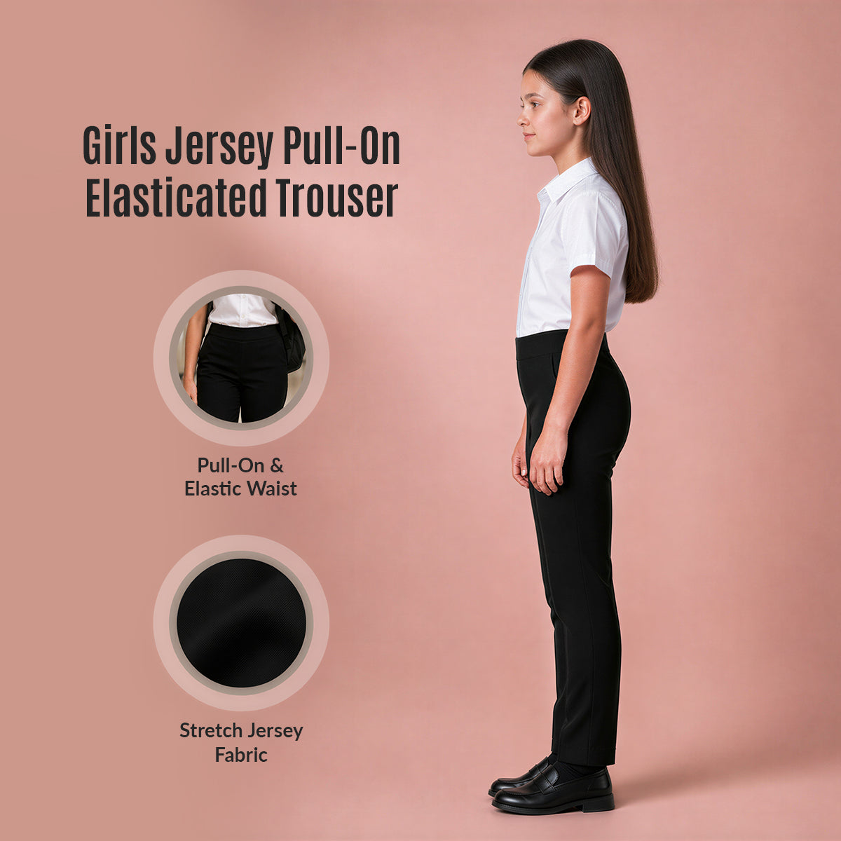 Pack of 2 Black Jersey Pull-On School Trousers – Full Elasticated Waist