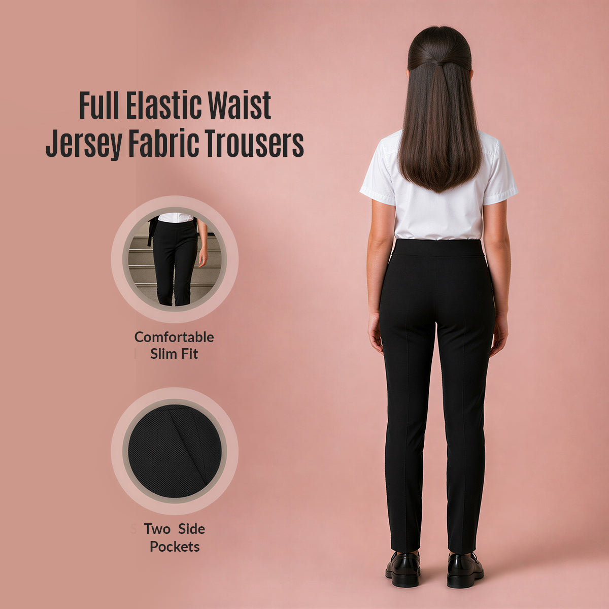 Pack of 2 Black Jersey Pull-On School Trousers – Full Elasticated Waist