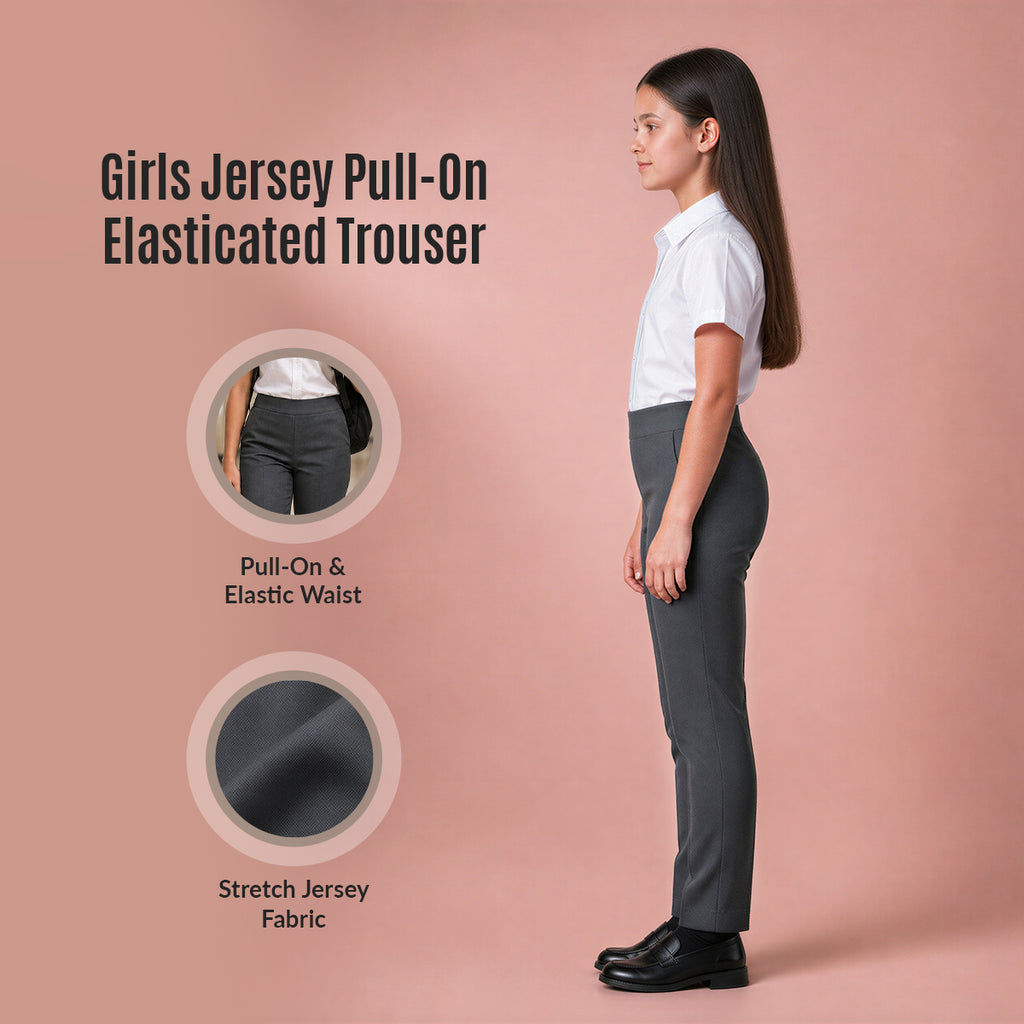 Pack of 2 Grey Jersey Pull-On School Trousers – Full Elasticated Waist
